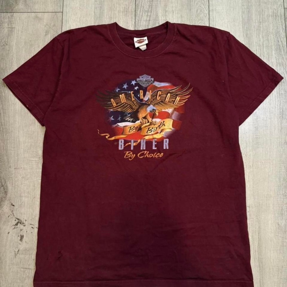 Harley Davidson Y2K Eagle Leonminster MA Maroon Short Sleeve Crew T-Shirt XL men